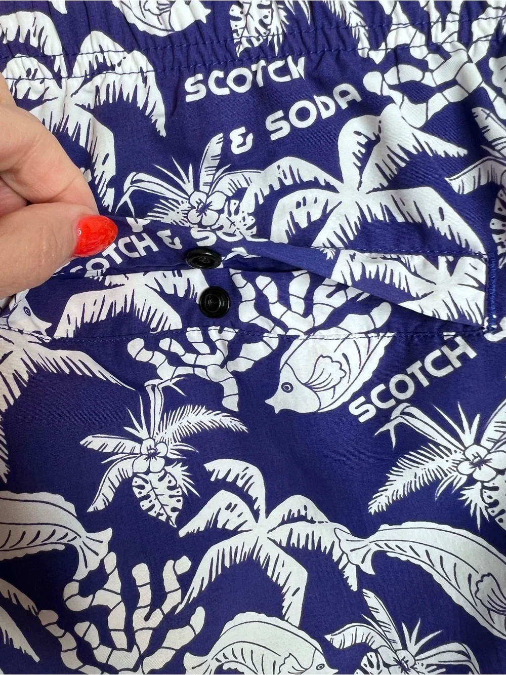 Scotch & Soda Royal Blue Tropical Swim Trunks with Side‎ Stripes. Size XL.